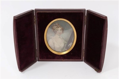 Lot 737 - English School, late 18th century portrait miniature on ivory of a lady with a violin