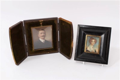 Lot 769 - Early 20th century overpainted photographic miniature portrait signed Russell & Sons