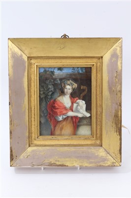 Lot 771 - Marianne Graham (early 20th century), portrait miniature of woman wearing mediaeval attire