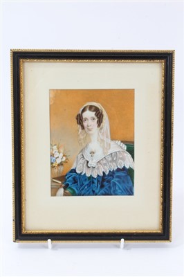 Lot 766 - English School, circa 1835, portrait on ivory of a lady named verso as Mrs Henderson