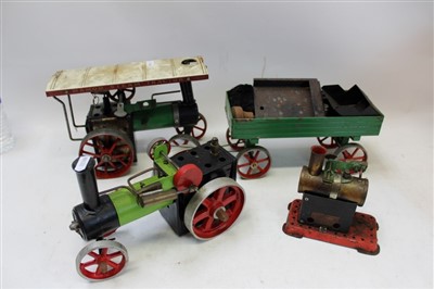 Lot 2856 - Mamod traction engines (x 2) stationary steam engine and a trailer