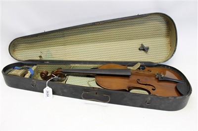 Lot 3624 - 19th century violin with single piece back, in a fitted wooden case