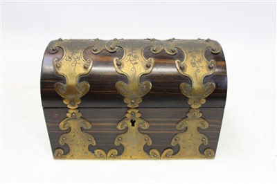 Lot 3625 - Brass mounted Coromandel stationery box with partitioned interior and domed cover