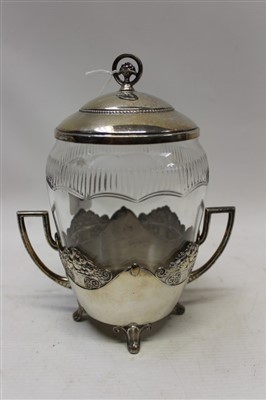 Lot 3629 - Late 19th / early 20th century WMF biscuit barrel with cut glass body, two-handled base and separate cover