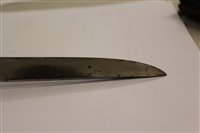 Lot 847 - Japanese Tanto dagger with ribbed wooden hilt, in black lacquer scabbard with white metal mounts, 26.5cm in overall length.