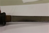 Lot 847 - Japanese Tanto dagger with ribbed wooden hilt, in black lacquer scabbard with white metal mounts, 26.5cm in overall length.