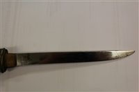 Lot 847 - Japanese Tanto dagger with ribbed wooden hilt, in black lacquer scabbard with white metal mounts, 26.5cm in overall length.