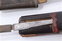 Lot 847 - Japanese Tanto dagger with ribbed wooden hilt, in black lacquer scabbard with white metal mounts, 26.5cm in overall length.