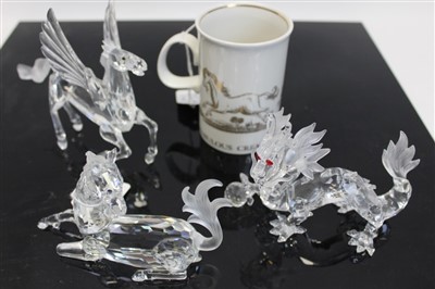 Lot 2121 - Three Swarovski crystal annual edition Fabulous Creatures figures - The Unicorn 1996, The Dragon 1997 and Pegasus 1998, all boxed with certificates (horn of unicorn detached)