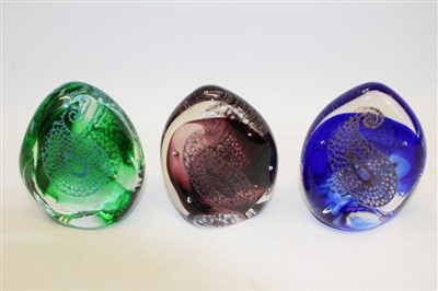 Lot 2130 - Three Caithness Paisley Twists glass paperweights by Helen Macdonald