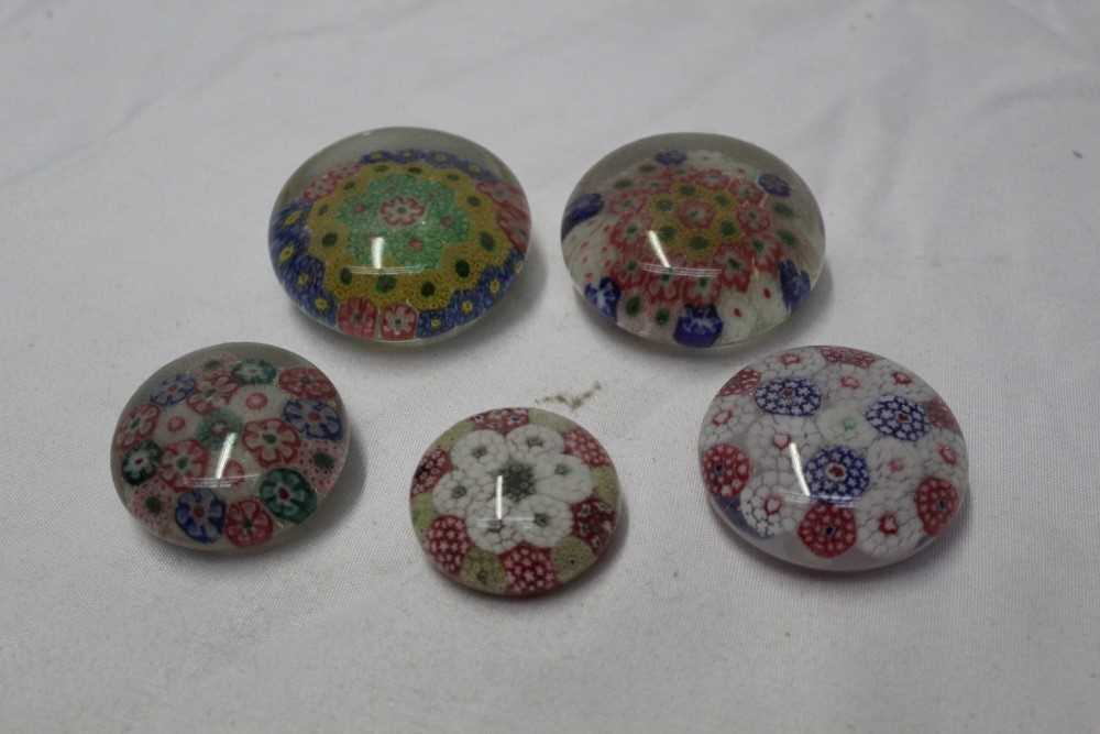 Lot 2137 - Five Chinese millefiori glass paperweights, circa 1930 (copy of Clichy 1845)