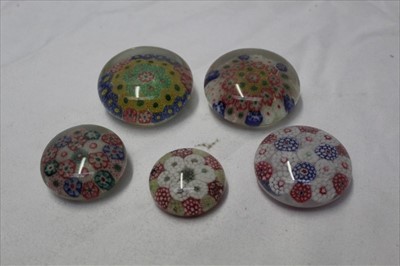 Lot 2137 - Five Chinese millefiori glass paperweights, circa 1930 (copy of Clichy 1845)