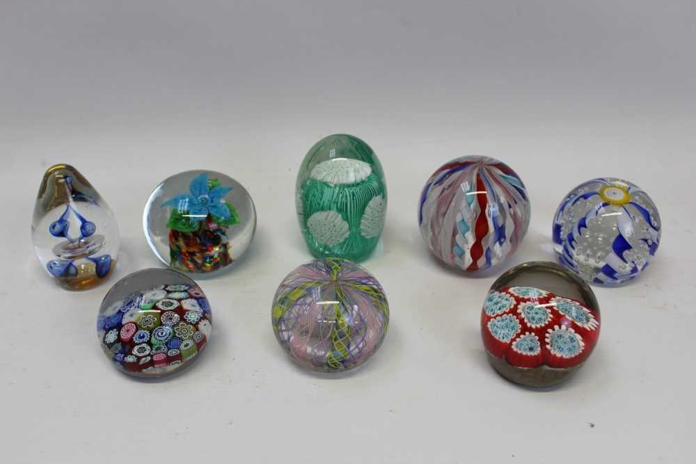 Lot 2139 - Eight various Murano glass paperweights – including two with millefiori decoration