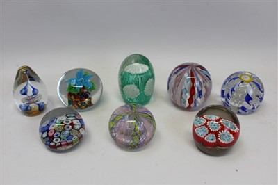 Lot 2139 - Eight various Murano glass paperweights – including two with millefiori decoration