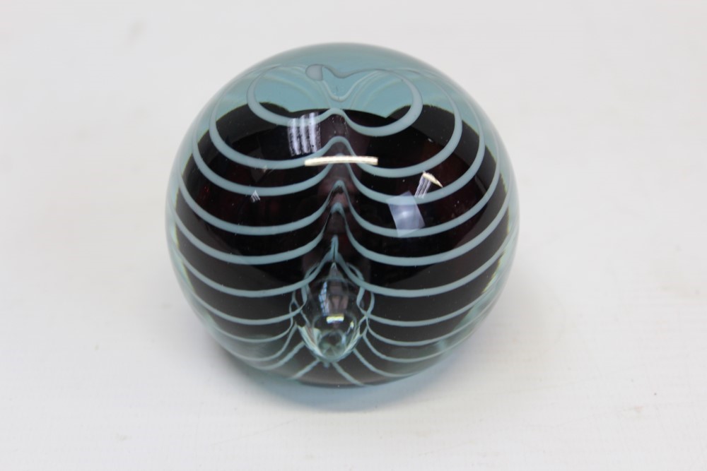 Lot 2144 Okra glass paperweight with original label,