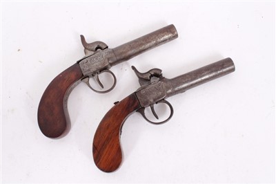 Lot 918 - Pair of 19th Century percussion box lock pocket pistols with turn off barrels and Birmingham proofs with walnut slab sided butts