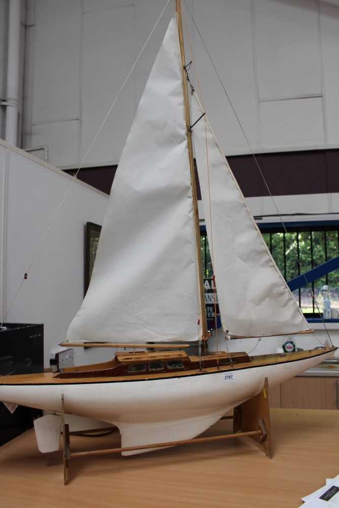 Lot 3767 - Scratch-built model of a racing yacht with wooden stand