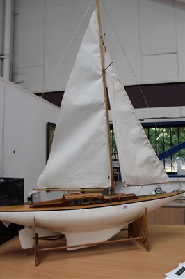 Lot 3767 - Scratch-built model of a racing yacht with wooden stand