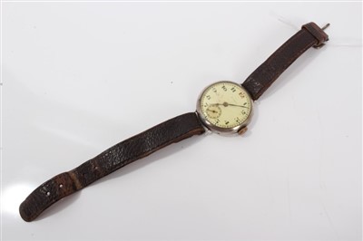 Lot 3277 - WWI period silver cased Mappin wristwatch on brown leather strap