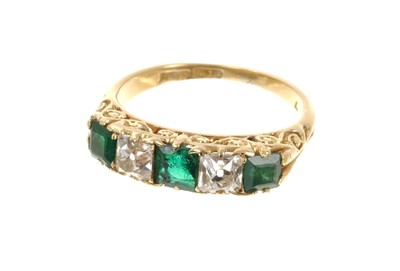 Lot 656 - Late Victorian emerald and diamond five stone ring