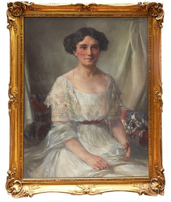 Lot 1118 - G M Clark-Kennedy (early 20th Century) portrait of a lady in white dress, signed and dated 1912