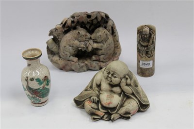 Lot 3649 - Mixed group of Chinese hardstone carved figures and ceramics