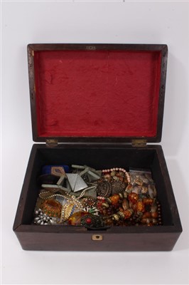 Lot 3332 - Victorian rosewood work box containing vintage costume jewellery