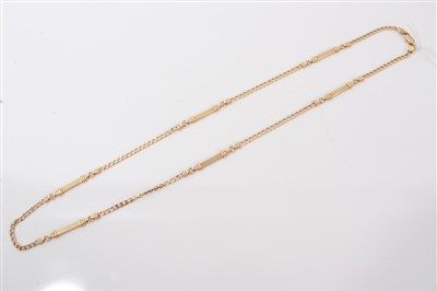 Lot 3283 - Gold (9ct) curb link chain interspaced with reeded bars, 62cm