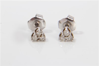 Lot 3284 - Pair white gold (18ct) diamond earrings