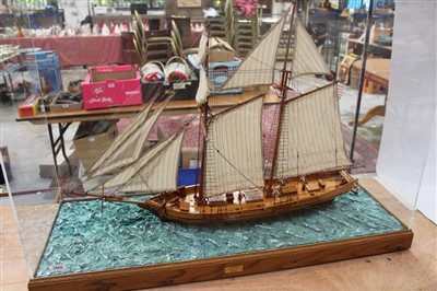 Lot 3605 - Large scratch-built model of an armed schooner, Harvey 1847, under full sale, in a perspex case, 107cm overall length