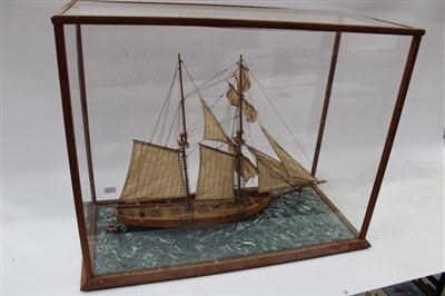 Lot 3606 - Scratch-built model of an armed schooner, Albiatros, in a perspex case, 63cm overall length