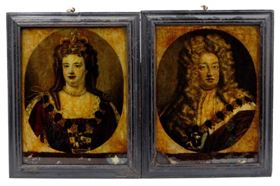 Lot 801 - Pair of Early 19th century reverse prints on glass of William and Mary