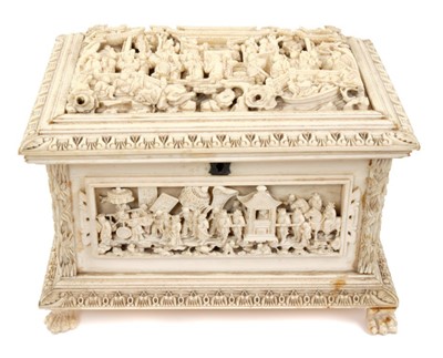 Lot 804 - Good 19th Century Chinese Canton carved ivory casket