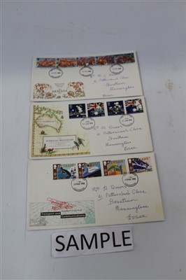 Lot 2496 - Stamps – G.B. FDC selection of commemorative and definitive issues (addressed), plus some PHQ cards and a box of promotional merchandise, postcards, airmails, etc (3 boxes)