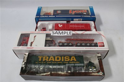 Lot 2866 - Diecast Noteboom Pendle-X-euro low-loader, Scania R6 Highline 8x4 and Noteboom MCOPX 2+6 axle, both boxed, plus other boxed models (11)