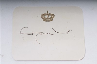 Lot 60 - HM King Hussein I of Jordan (1935 – 1999), signed card with gilt embossed crown, signed, 9 x 7cm