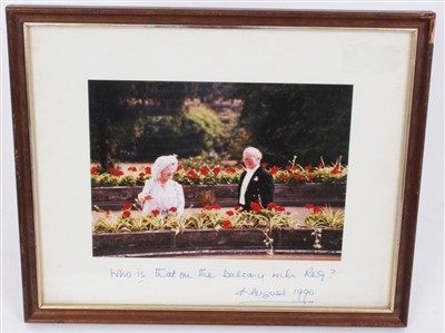 Lot 62 - HM Queen Elizabeth The Queen Mother, inscribed photograph of Her Majesty with her page Reg Wilcox