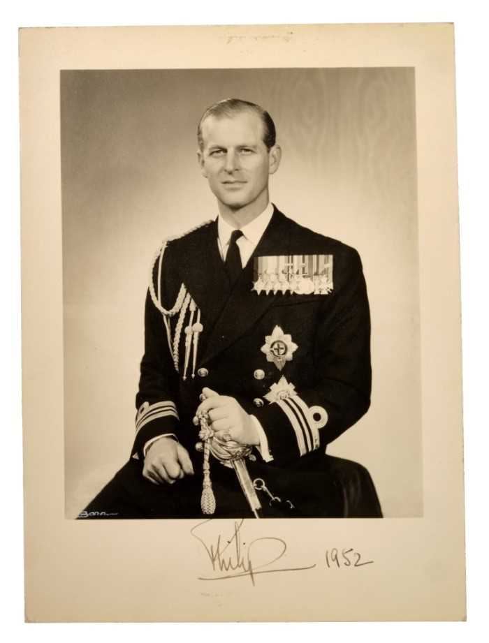Lot 63 - HRH The Duke of Edinburgh, signed 1952 presentation portrait photograph of Prince Philip and another