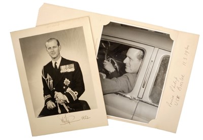 Lot 63 - HRH The Duke of Edinburgh, signed 1952 presentation portrait photograph of Prince Philip and another
