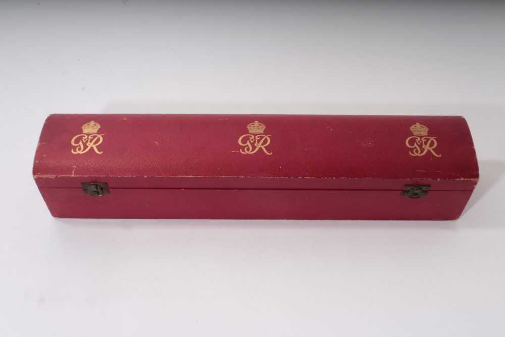 Lot 91 - HM King George VI - grant of arms scroll box with domed lid, gilt embossed crowned GRVI ciphers