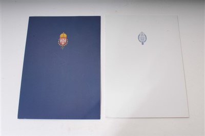 Lot 96 - HRH Crown Prince Alexander of Yugoslavia – three signed presentation colour photographs in two folders, with the Yugoslavian Royal Arms to covers