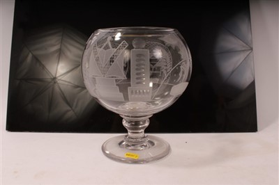 Lot 2163 - Large 19th century glass goblet decorated with cut and etched Masonic emblems, on circular pedestal foot, 23cm high