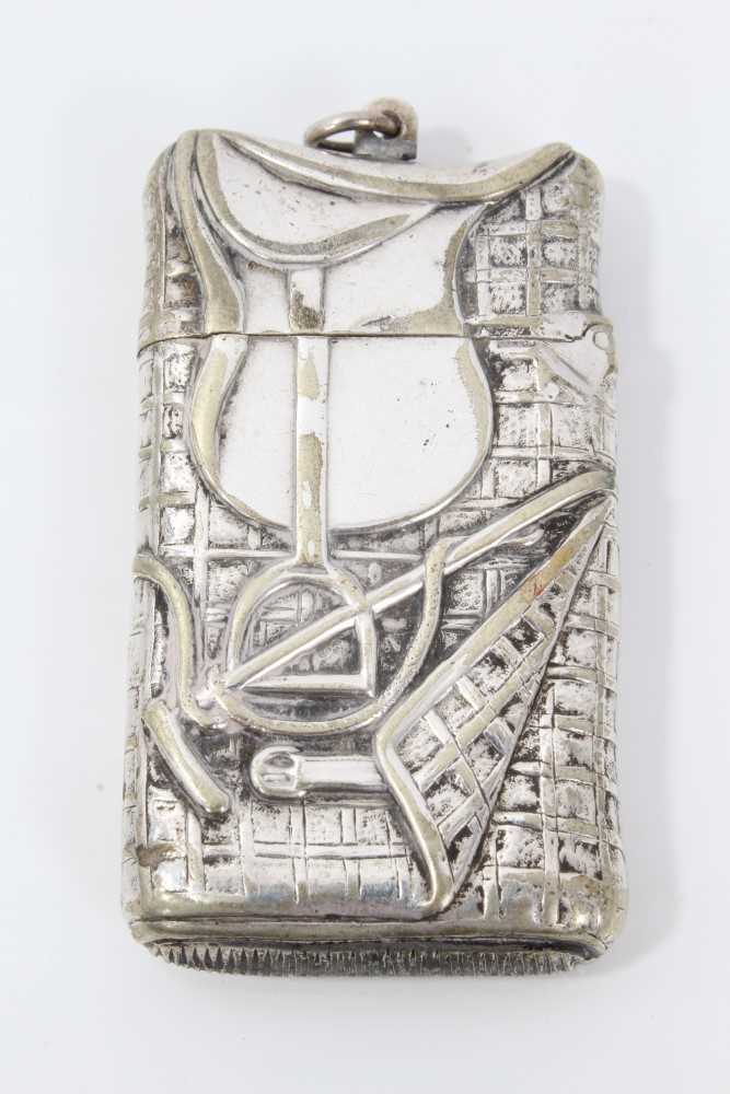 Lot 839 - Novelty silver plated vesta decorated with a saddle and horse rug