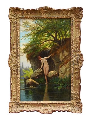 Lot 993 - Hermann Corrodi (1844-1905) oil on panel - The Morning Dip, signed, in gilt frame