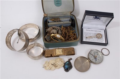 Lot 3371 - Silver napkin hook, silver bangles and costume jewellery and bijouterie