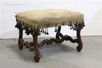 Lot 1404 - Early 18th century-style oak stool with needlework seat depicting a dragon