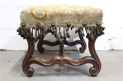 Lot 1404 - Early 18th century-style oak stool with needlework seat depicting a dragon