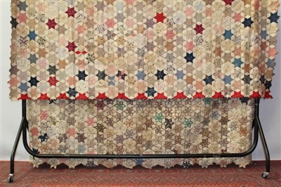 Lot 3090 - Large Victorian Patchwork Quilt in Hexagon and Star design