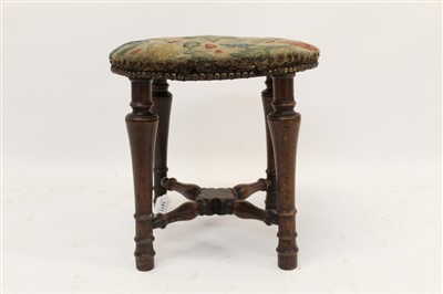 Lot 1411 - Queen Anne walnut stool with original petit point tapestry seat