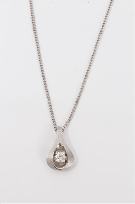 Lot 3303 - White gold (585) diamond single stone pendant necklace